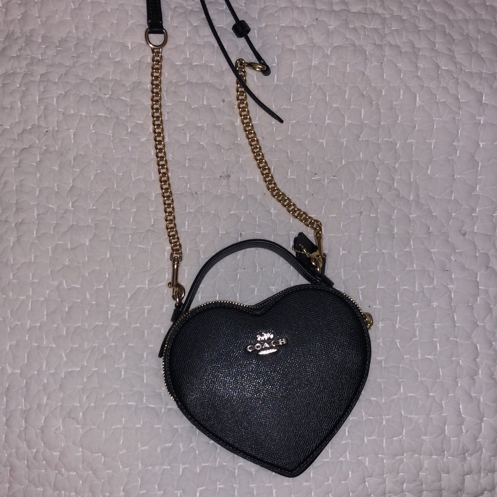 Small leather black Coach heart bag